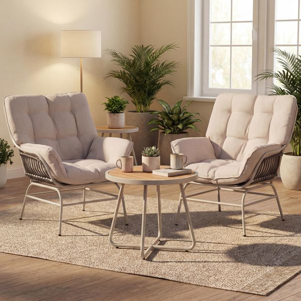 2er-Set Loungestuhl HWC-P75, Loungesessel Relaxstuhl, Stoff 220g/m² Poly-Rattan Metall ~ hellgrau, Polster beige