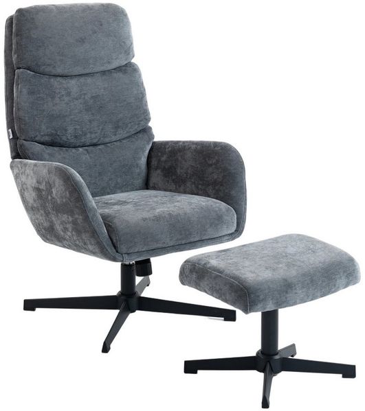 HOMCOM Relaxsessel mit hoher Rückenlehne, Leinenoptik (Fernsehsessel, 2-St, Loungesessel mit Hocker), für Wohnzimmer, Schlafzimmer, Grau