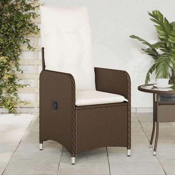 vidaXL Gartensessel Verstellbar mit Kissen Braun Poly Rattan 365681