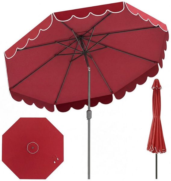 COSTWAY Sonnenschirm, 300cm Gartenschirm mit Kurbel & Volant, um 30° knickbar
