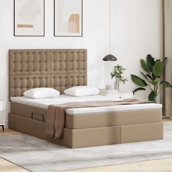 vidaXL Bett mit Stauraum und LED Cappuccino 140 x 190 cm Kunstleder 3372304