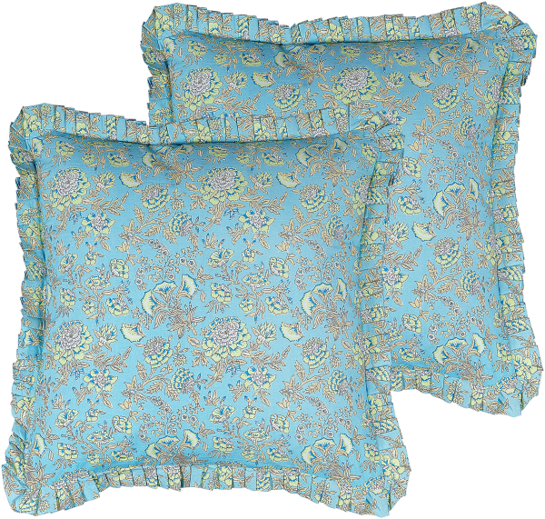 Kissen 2er Set AMOENA Baumwolle 45 x 45 cm Blumenmuster Blockdruck Blau