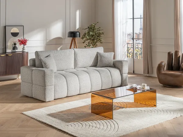 Vente-unique - ISSORO Sofa Stoff Grau - B 107 cm x H 107 cm x L 252 cm