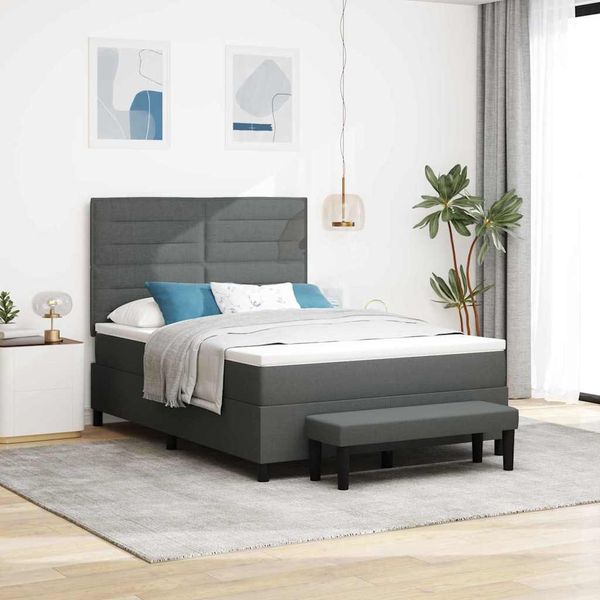 vidaXL Boxspringbett mit Kissen Dunkelgrau 160 x 200 cm Stoff 3344003