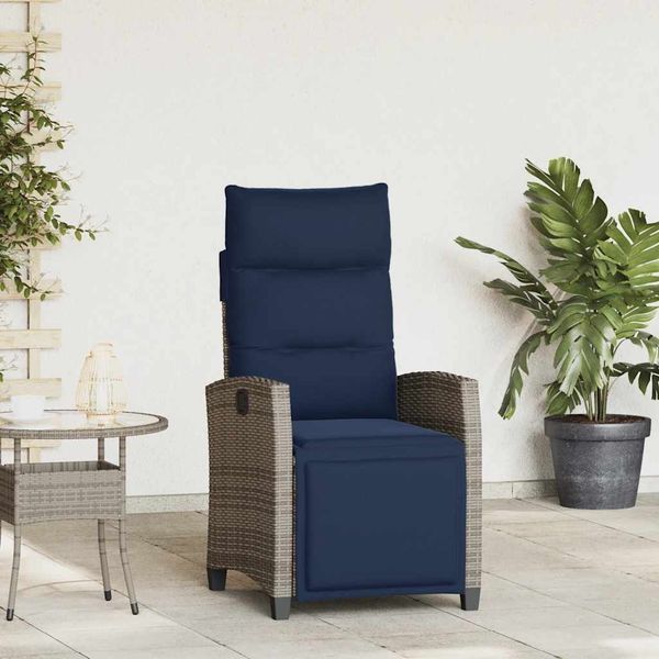 vidaXL Gartensessel mit Beistelltisch Verstellbar Grau Poly Rattan 4108278
