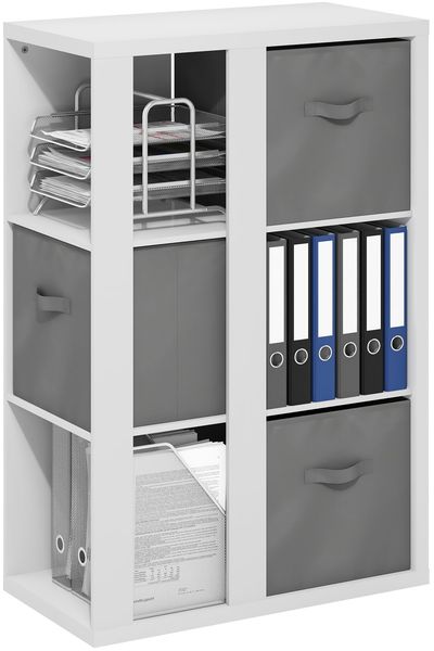 Furinno Viola 3-stöckiges Offenes Regal, Bücherregal, Aufbewahrungsorganizer mit Aufbewahrungsboxen, Weiß/Hellgrau