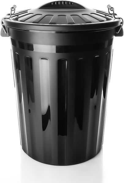 BigDean wetterfeste Universaltonne mit Deckel Schwarz und 2 Tragegriffen + Clip Verschluss auch als Mülltonne – Regentonne und Futtertonne geeignet für Indoor + Outdoor geeignet - Made in Europe