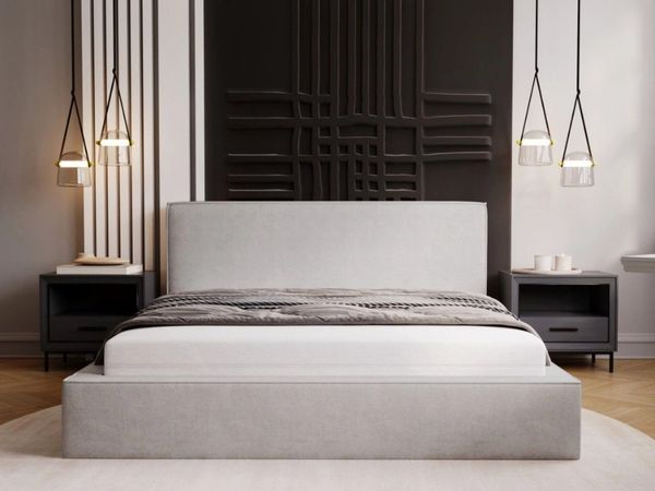 GrainGold Polsterbett mit Bettkästen MONACO, Modern Bett mit Kopfteil - 180x200 cm, Hellgrau (1x Bett)