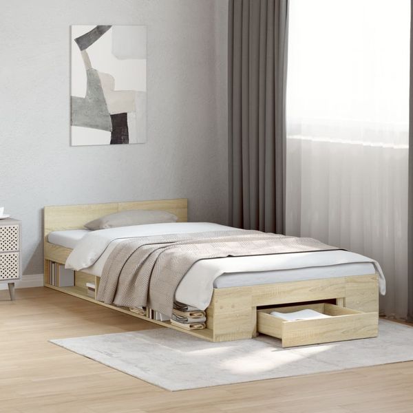 vidaXL Bettgestell mit Schublade Sonoma-Eiche 75x190 cm Holzwerkstoff 3280806
