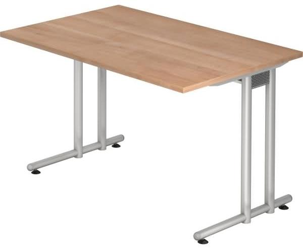 Schreibtisch NS12 C-Fuß 120x80cm Nussbaum Gestellfarbe: Silber