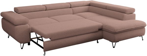 Mks Möbel 'Peter L-form' Ecksofa mit Bettfunktion, Bettkasten & einstellbaren Kopfstützen, Rosa, Boucle, rechts Bild 6