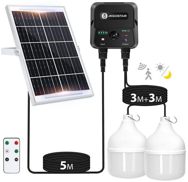 Aigostar LED Solarleuchte Aigostar Solarlampe für Außenbereich 11M Kabel, mit Fernbedienung, Sensorschalter, LED fest integriert, Kaltweißes Licht
