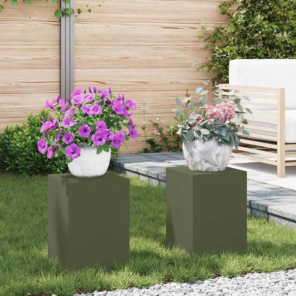 vidaXL Pflanzenständer 2 pcs Olivgrün 24 x 24 x 35 cm Stahl 865809