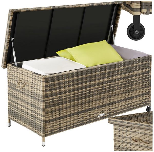 tectake Gartenbox Auflagenbox (1 St, Auflagenbox), Aufbewahrungsbox mit Rattangeflecht