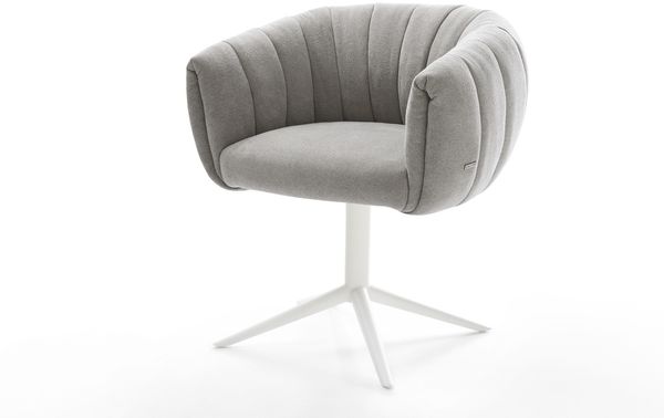Drehstuhl Jada-Flex Strukturstoff Soft Grau Fußkreuz Weiß 360° drehbar Wippfunktion Taschenfederkern