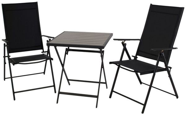 DEGAMO Balkonset MILANO, (Set, 3-teilig), Metall anthrazit, Bezug schwarz, Tischplatte Kunstholz