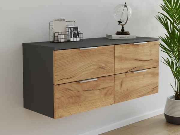 Design Hängekonsole Sideboard Urban Slimline 4 Softeinzüge Oak : Eiche / Grafit