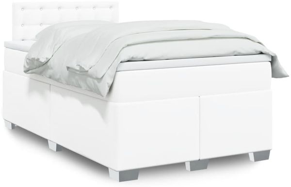 vidaXL Boxspringbett mit Matratze Weiß 120x200 cm Kunstleder 3286117