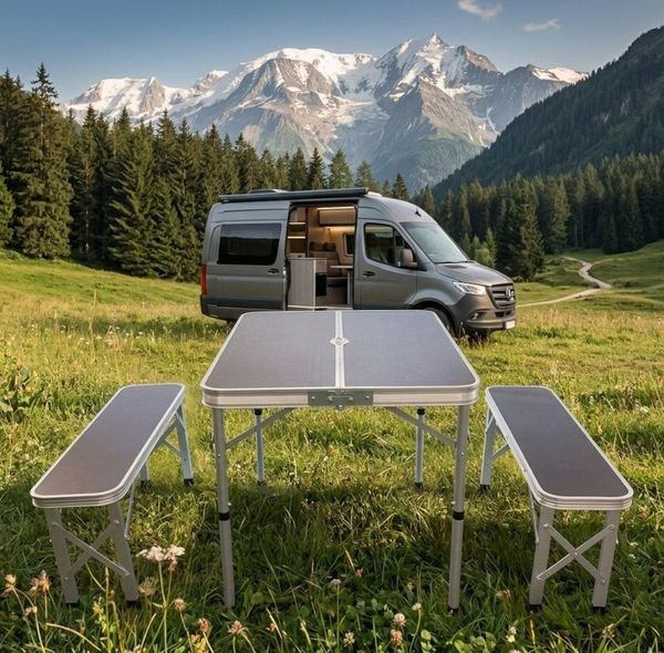 BruKa Campingtisch Set GREEN HILL Klapptisch Bank Aluminium Campingtisch, klappbar Koffertisch