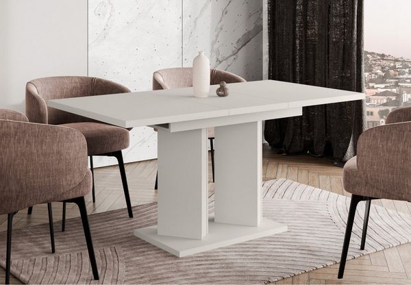 Home Collective Esstisch ausziehbar Tisch Küchentisch Esszimmertisch Ausziehtisch (Esszimmer Küche Wohnzimmer Esstisch erweiterbar), modernes Design Doppel-Säulengestell 120-160x80 cm Kaschmir