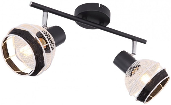 Deckenleuchte, 2-Flammig, Metall Schwarz, Hanfseil