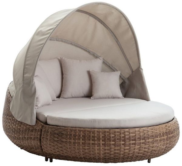Dehner Gartenlounge-Set Daybed Tulum, 179 x 163 x 220 cm (B/H/T), Liegefläche 146 x 179 cm, gemütliche Sonnenliege mit Faltdach und Polstern