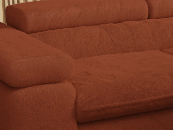 Ecksofa mit Bettfunktion, Modern Sofa, L-form, Einstellbare Kopfstützen, Bettkasten - PETER - Orange Plüsch - Topper T25 - rechts Bild 6