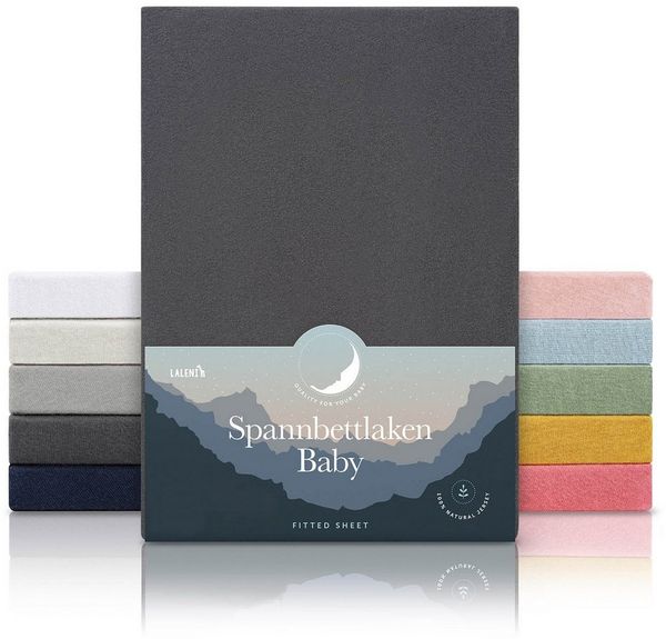 Laleni Jersey Spannbettlaken Laufgitter quadratisch 100x100 cm - Oeko-Tex Zertifiziert, 100% Baumwolle, atmungsaktives Spannbetttuch für Baby, 135 g/m², Anthrazit Bild 2