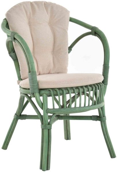 Krines Home Relaxsessel Klassischer Flecht-Sessel im skandinavischem Stil/Korbstuhl mit Kissen, aus Natur-Rattan