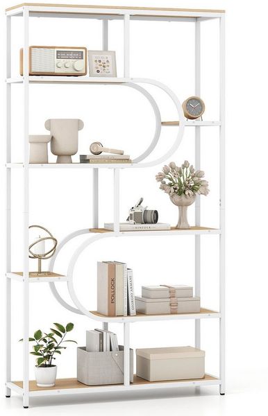 COSTWAY Bücherregal, 5-stöckiges Standregal geometrisch Metallrahmen 30x95x175cm