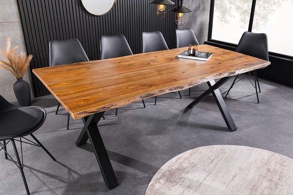 riess-ambiente Esstisch MAMMUT 140cm braun/schwarz - Akazie, Massivholz, X-Gestell, lackiert (Einzelartikel, 1-St), Industrial Design & bis zu 6 Personen – ideal für Dein Loft-Esszimmer
