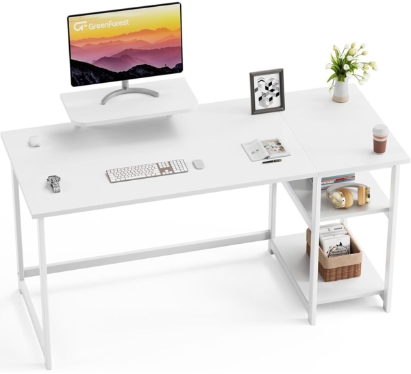 Schreibtisch 140cm mit Stauraum und Monitorständer für Home Office