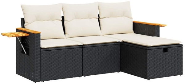 vidaXL 4-tlg. Garten-Sofagarnitur mit Kissen Schwarz Poly Rattan 3325948