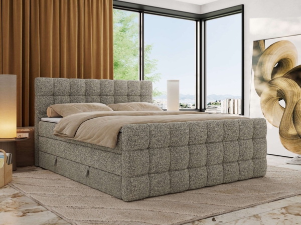 Boxspringbett ALTIVO KING DUO, Doppelbett mit Stauraum Multipocket-Matratze und Topper Bett mit Kopfteil, Fußteil - 200x200 cm - Grau Strukture - H3