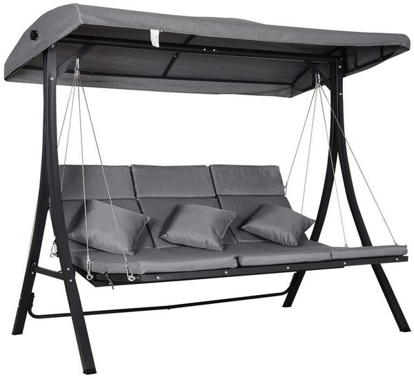 MC Star Hollywoodschaukel Hollywoodschaukel 3-Sitzer-Hollywoodschaukel. inkl. Kissen,. wetterbeständig. 200 x 115 x 168 cm. Grau