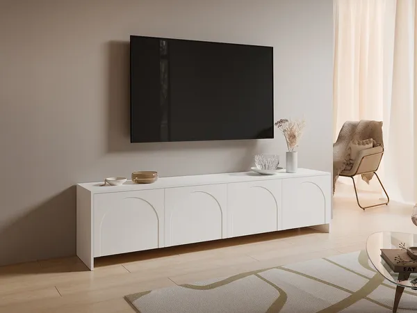 Vente-unique - NALYRA TV unit Holz, Platte Weiß - B 40 cm x H 50 cm x L 198 cm