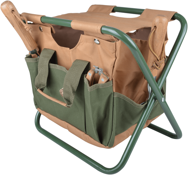 Gartengerätestuhl in olivgrün mit abnehmbarer Tasche