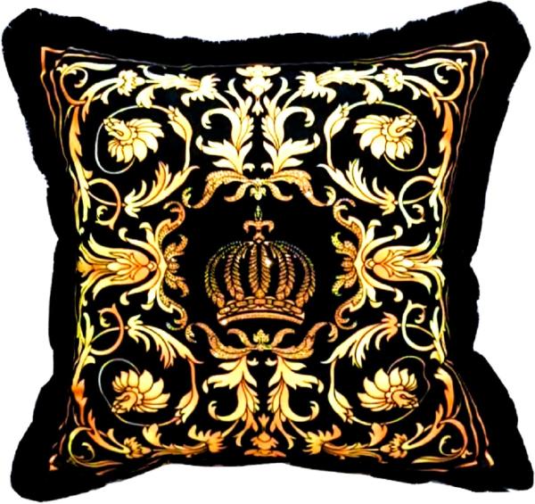 Harald Glööckler Luxus Deko Kissen Pompöös by Casa Padrino Schwarz / Gold Barock Muster / Schwarz 50 x 50 cm - Glööckler Kissen mit Glitzersteinen