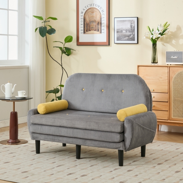 Loveseat-Sofa, Für Wohnzimmer als Daybed und Relaxsessel mit Stauraum, Cord, Grau