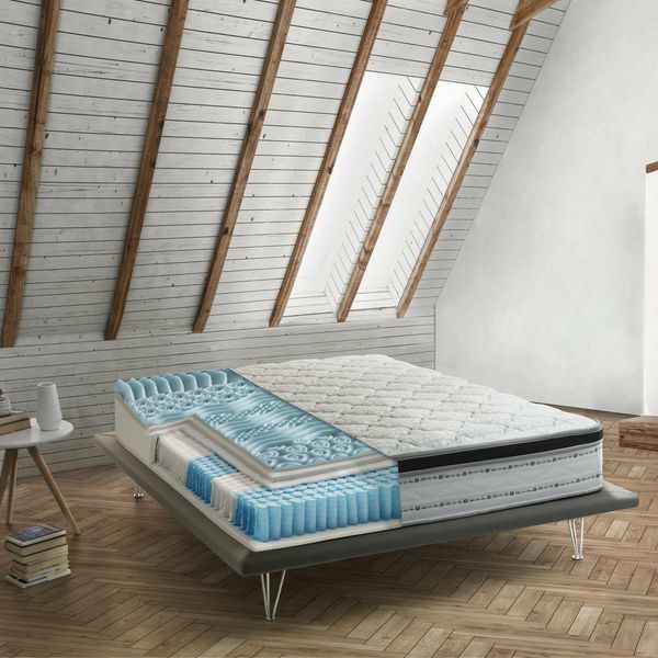 Talamo Italia - Porzia-Doppelmatratze, abnehmbarer Bezug aus Memory Foam+Gel und Taschenfedern, 100 % Made in Italy, milbenhemmend und hypoallergen, 160 x 200 x 27 cm