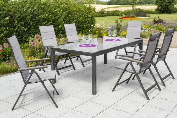 Merxx Trivero Gartenmöbel Set 7tlg, Klappsessel & Semi Ausziehtisch