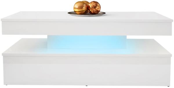 Couchtisch 120 Serkuzo 01, blauer LED-Beleuchtung (Farbe: Weiß / Weiß Hochglanz)