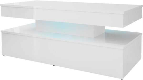 Couchtisch 120 Serkuzo 01, blauer LED-Beleuchtung (Farbe: Weiß / Weiß Hochglanz)