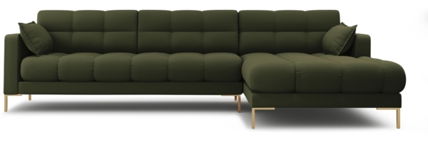 Micadoni Ecksofa Mamaia 5-Sitzer Rechts Strukturierter Stoff Neve Grün goldene Beine