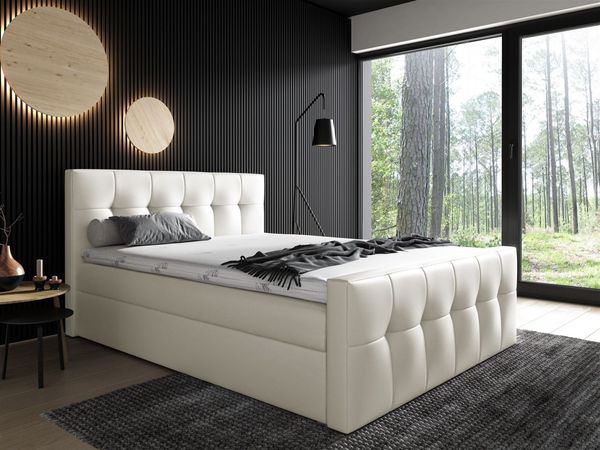 Boxspringbett OWEN mit Bettkasten 180x200 cm Kunstleder Creme