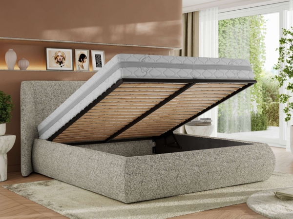 Polsterbett mit Lattenrost, Doppelbett Bettkasten, Bettgestell mit Gasdruckfeder Foam Matratze - CAELA CLASSIC - 200 x 200 cm - Beige Struktur - MIRO LUX Bild 3