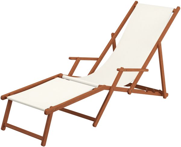 Gartenliege Liegestuhl weiß Fußablage Tisch Kissen Deckchair Holz Sonnenliege Buche 10-303FTKD