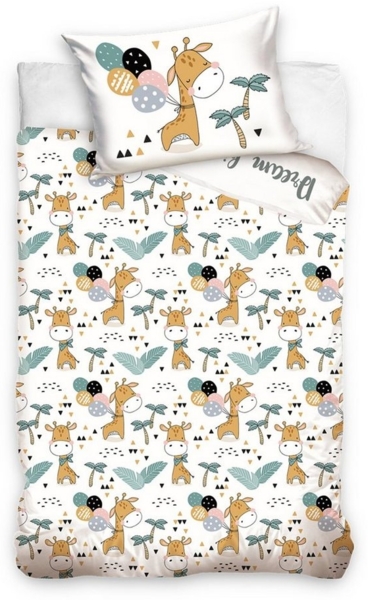 MTOnlinehandel Babybettwäsche Giraffe 100x135 + 40x60 cm, 100 % Baumwolle, Renforcé, 2 teilig, süße Dream Big Little One Kleinkinderbettwäsche mit Reißverschluss Bild 2