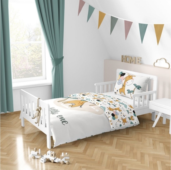 MTOnlinehandel Babybettwäsche Giraffe 100x135 + 40x60 cm, 100 % Baumwolle, Renforcé, 2 teilig, süße Dream Big Little One Kleinkinderbettwäsche mit Reißverschluss Bild 3
