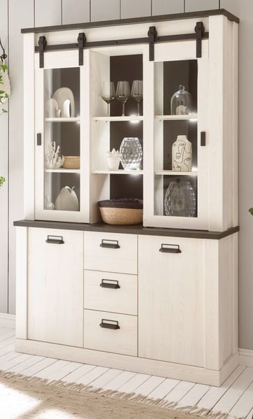 Buffetschrank Stove in weiß Pinie und anthrazit Landhaus 133 x 201 cm
